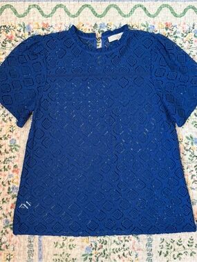 LOFT Royal Blue Lace Short Sleeve Blouse